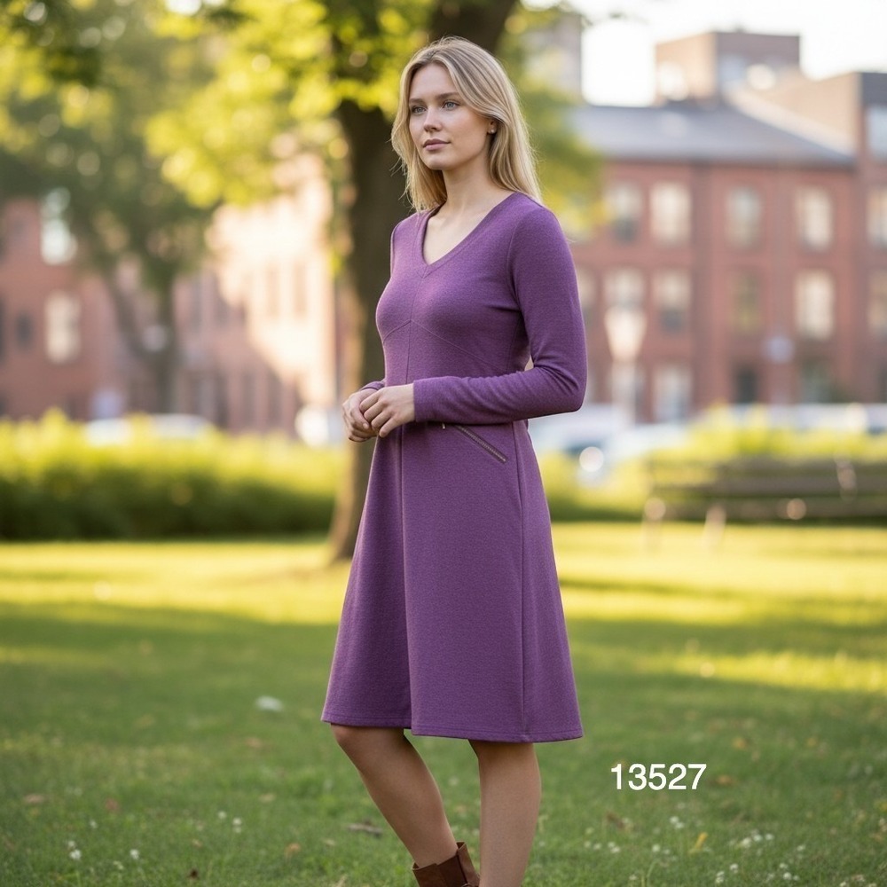 Athleta A-Line Dress Womens Purple Excellent Zipper Cuffs V-Neck Knit 880253